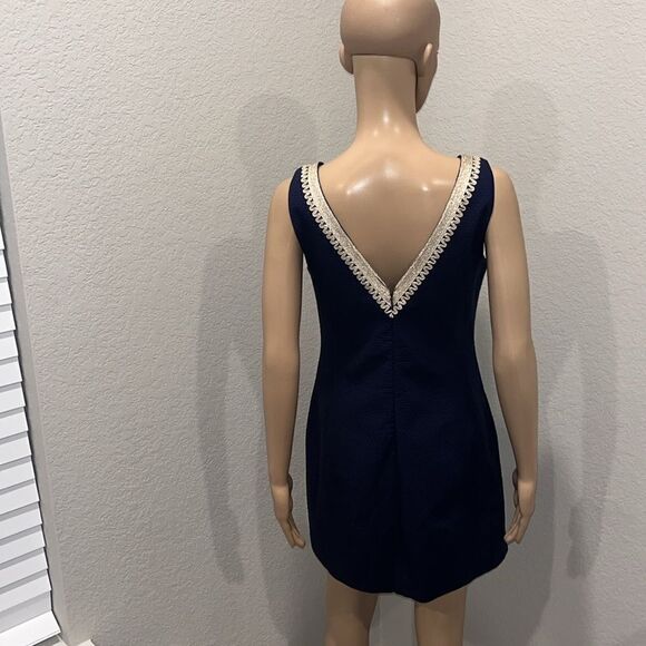 Nwot Lilly Pulitzer navy textured fabric w/gold appliqué on front dress. - Picture 3 of 9